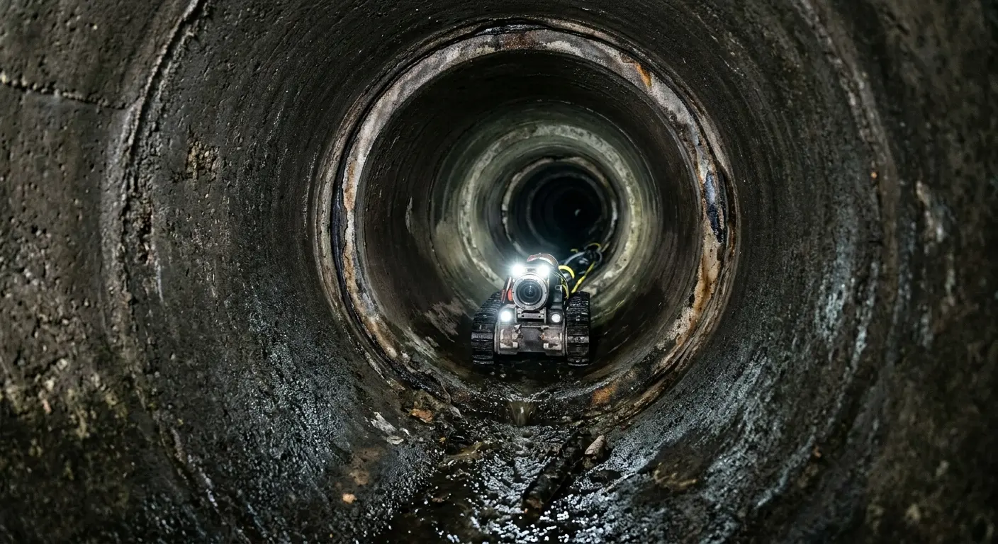 Robotic sewer camera inspecting pipe interior for Drain Snake Service in Lamont