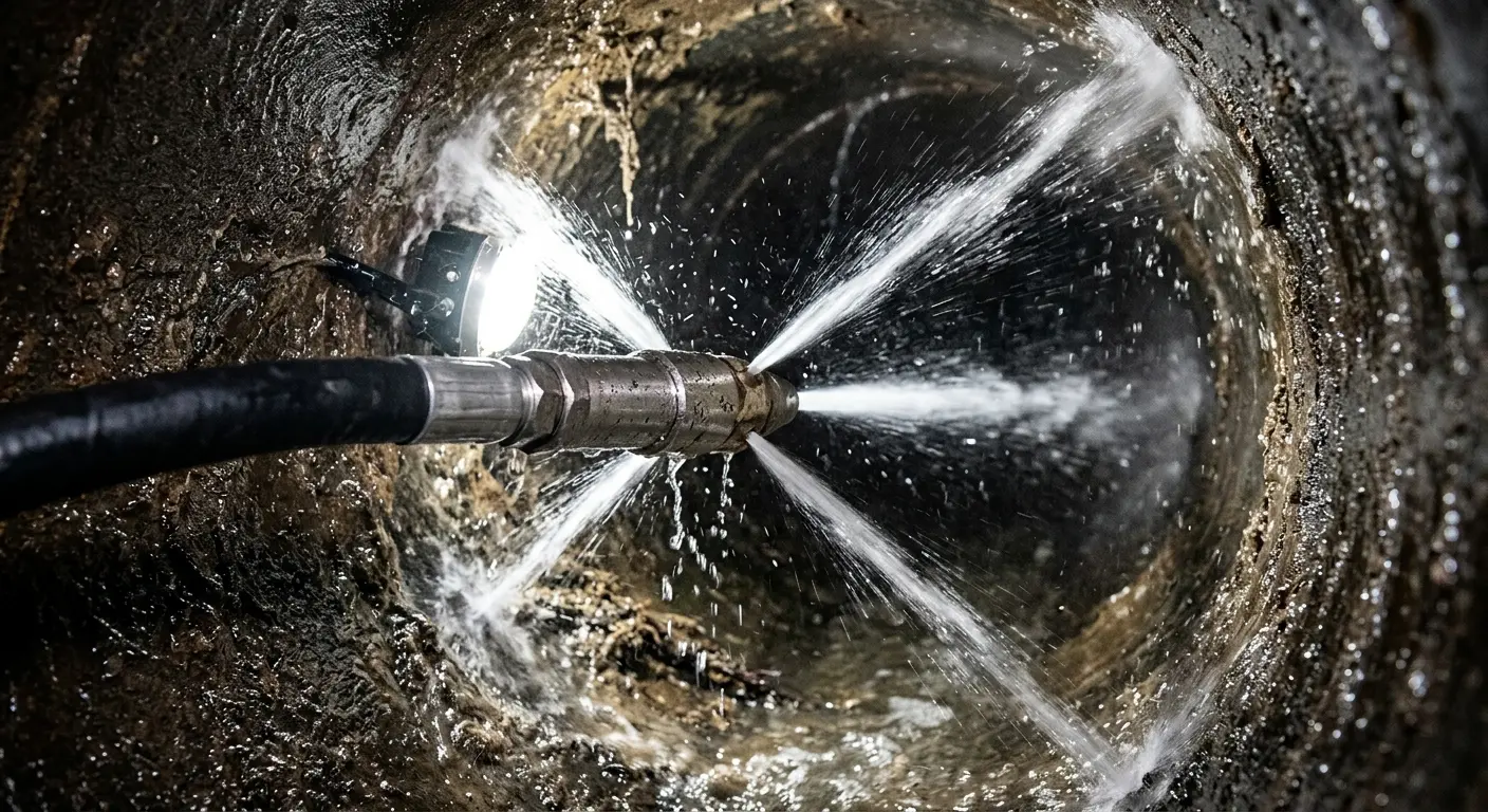 High-pressure hydro jetting nozzle cleaning sewer pipe for Storm Drain Cleaning in Lamont